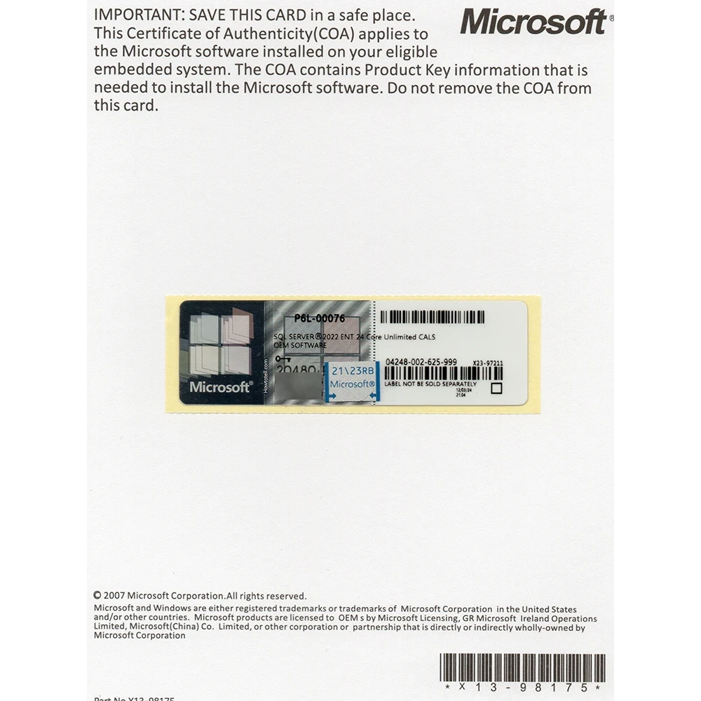 Microsoft SQL Server 2022 Enterprise 24 Core Unlimited CALs incl. DVD